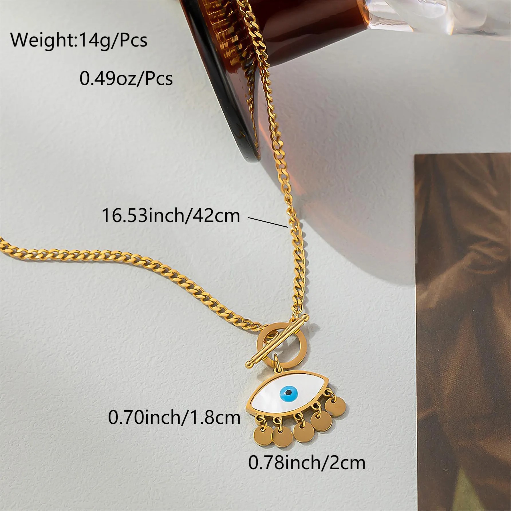 Hip-Hop Vintage Style Devil'S Eye Titanium Steel Plating Inlay Shell 18K Gold Plated Pendant Necklace_colorza_1