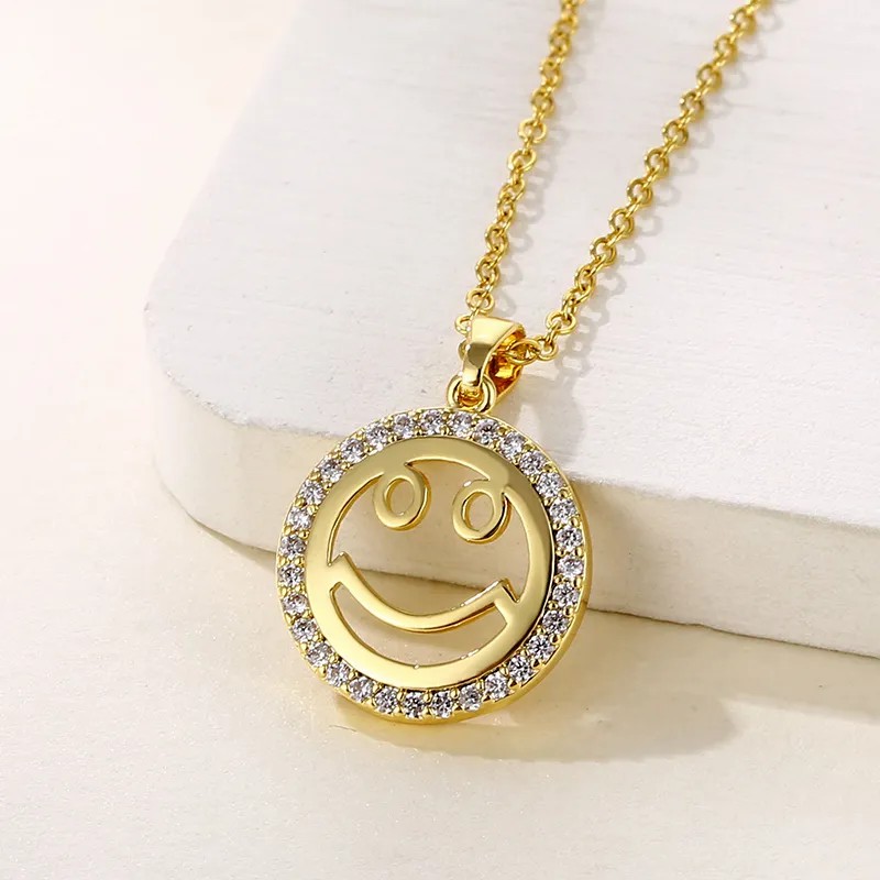 Cute Modern Style Smiley Face Stainless Steel Plating Inlay Zircon 18K Gold Plated Gold Plated Pendant Necklace_colorza_1
