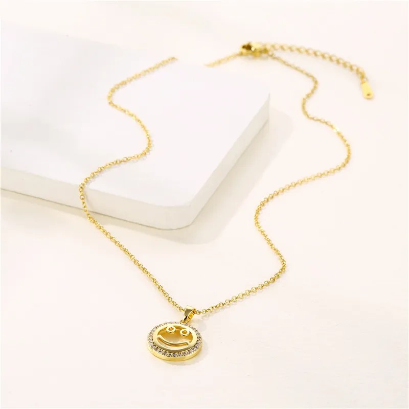 Cute Modern Style Smiley Face Stainless Steel Plating Inlay Zircon 18K Gold Plated Gold Plated Pendant Necklace_colorza_3