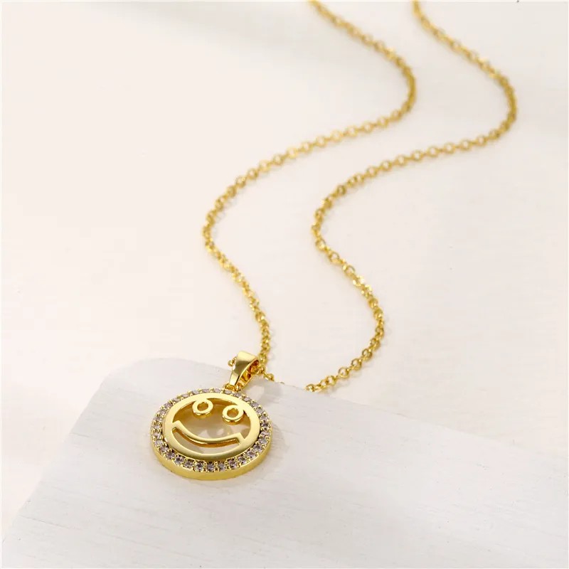 Cute Modern Style Smiley Face Stainless Steel Plating Inlay Zircon 18K Gold Plated Gold Plated Pendant Necklace_colorza_4