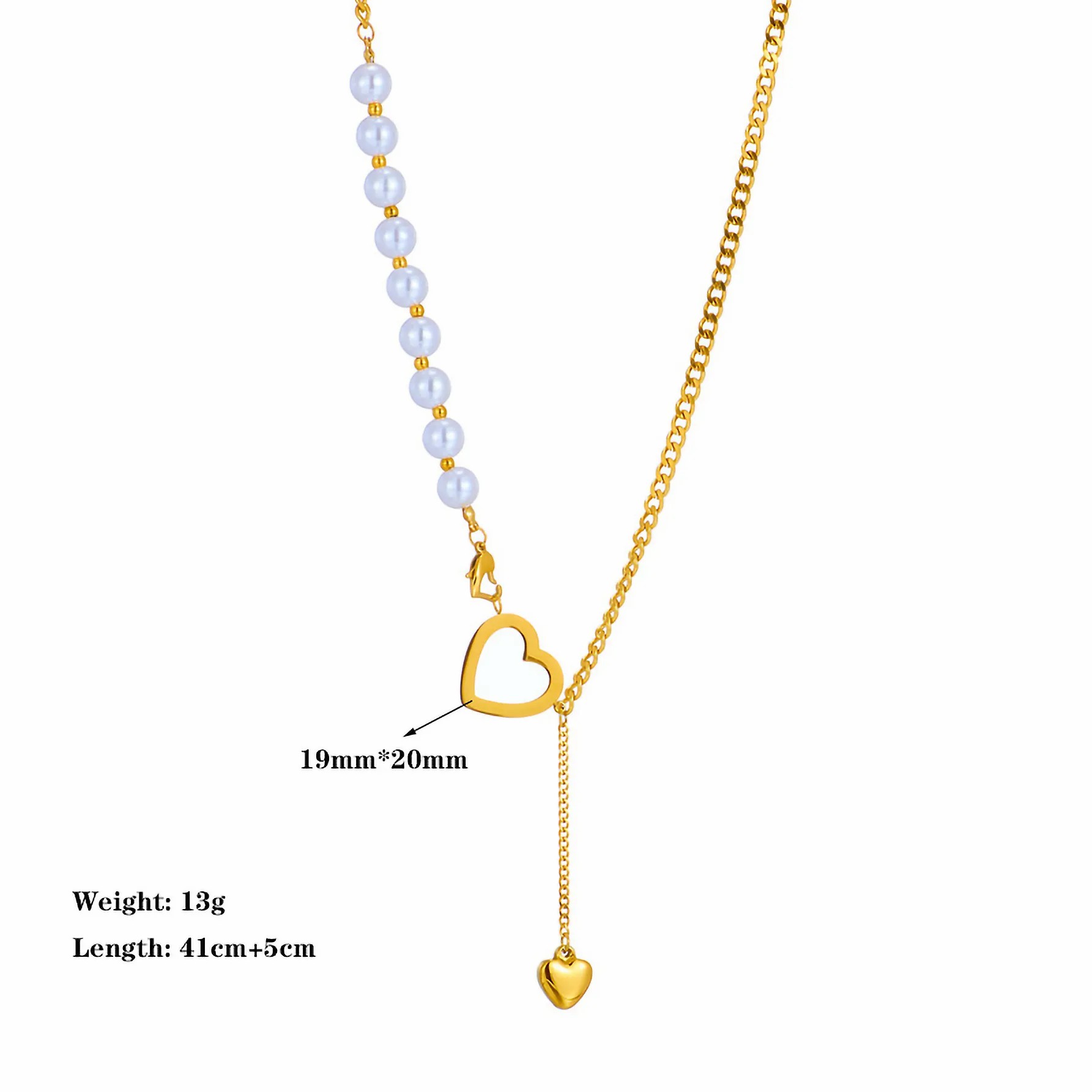 Elegant Heart Shape Imitation Pearl Titanium Steel Plating 18K Gold Plated Pendant Necklace_colorza_1