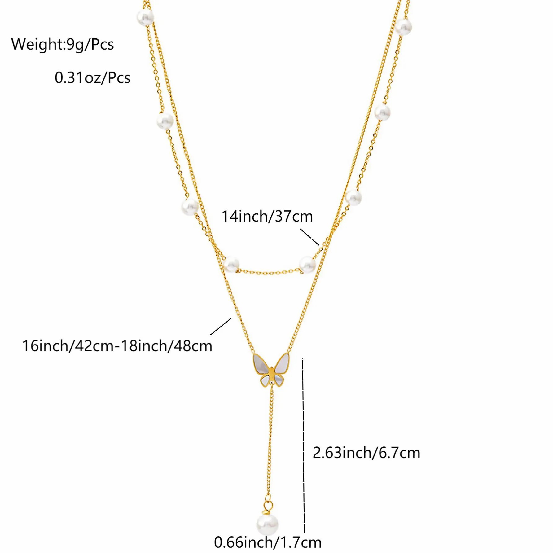 Elegant Sexy Butterfly Titanium Steel Plating Inlay Artificial Pearls Shell 18K Gold Plated Layered Necklaces_colorza_1