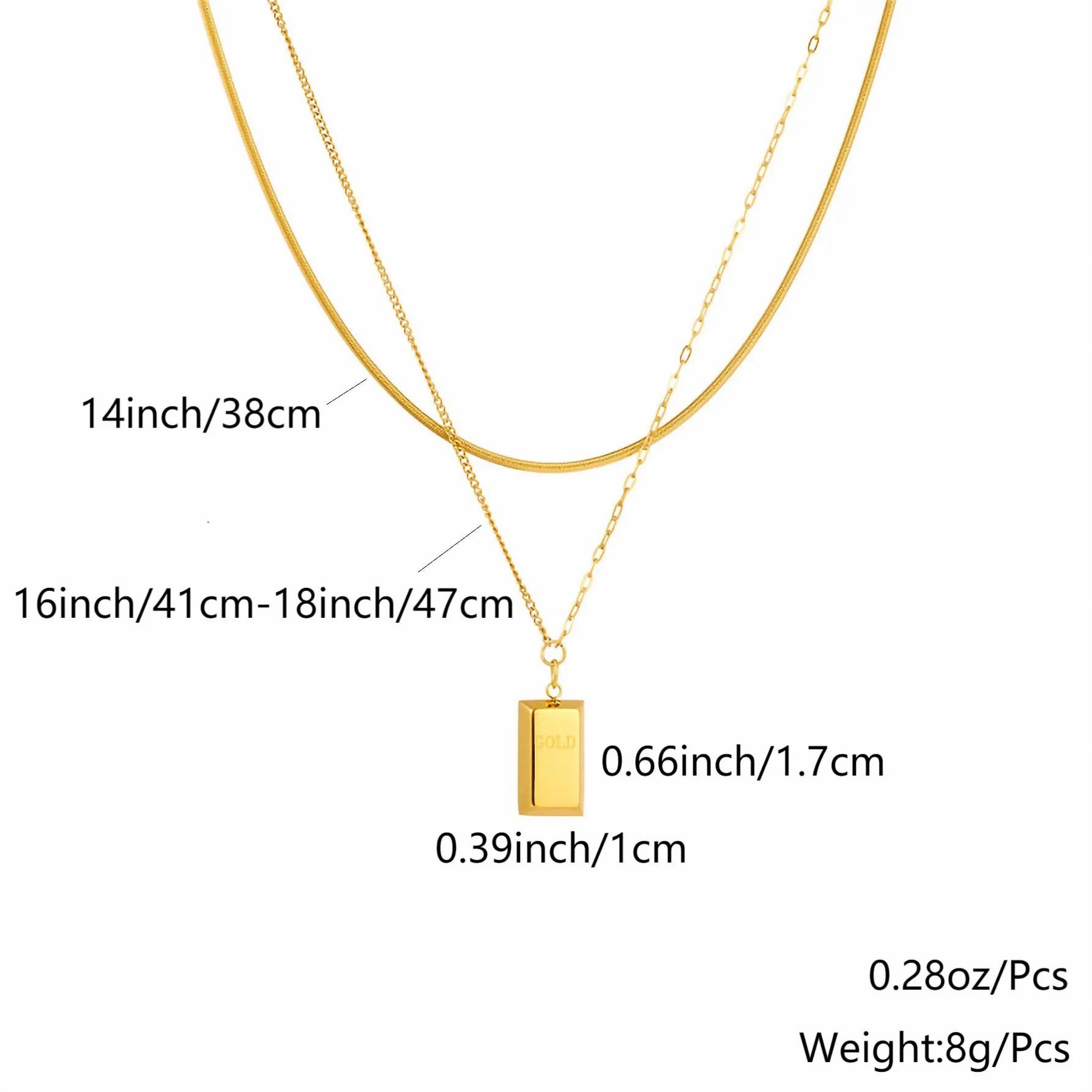 Elegant Luxurious Rectangle Titanium Steel Plating 18K Gold Plated Layered Necklaces_colorza_1