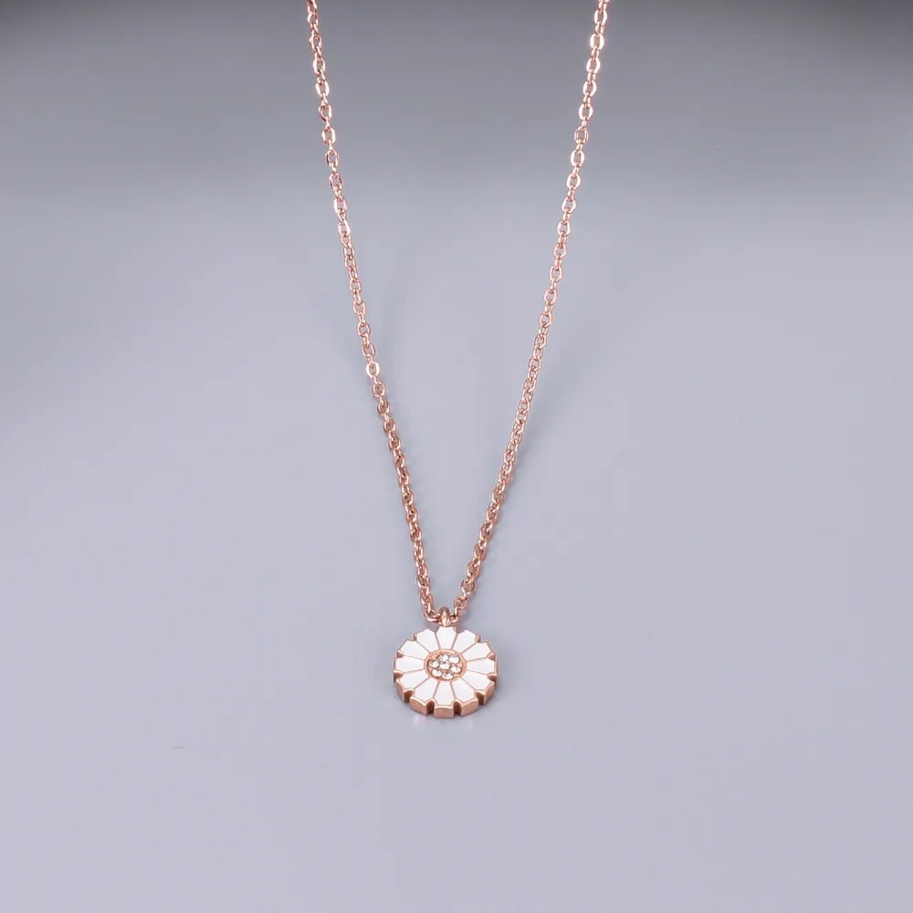 Sweet Daisy Titanium Steel Plating Inlay Zircon Pendant Necklace_colorza_2
