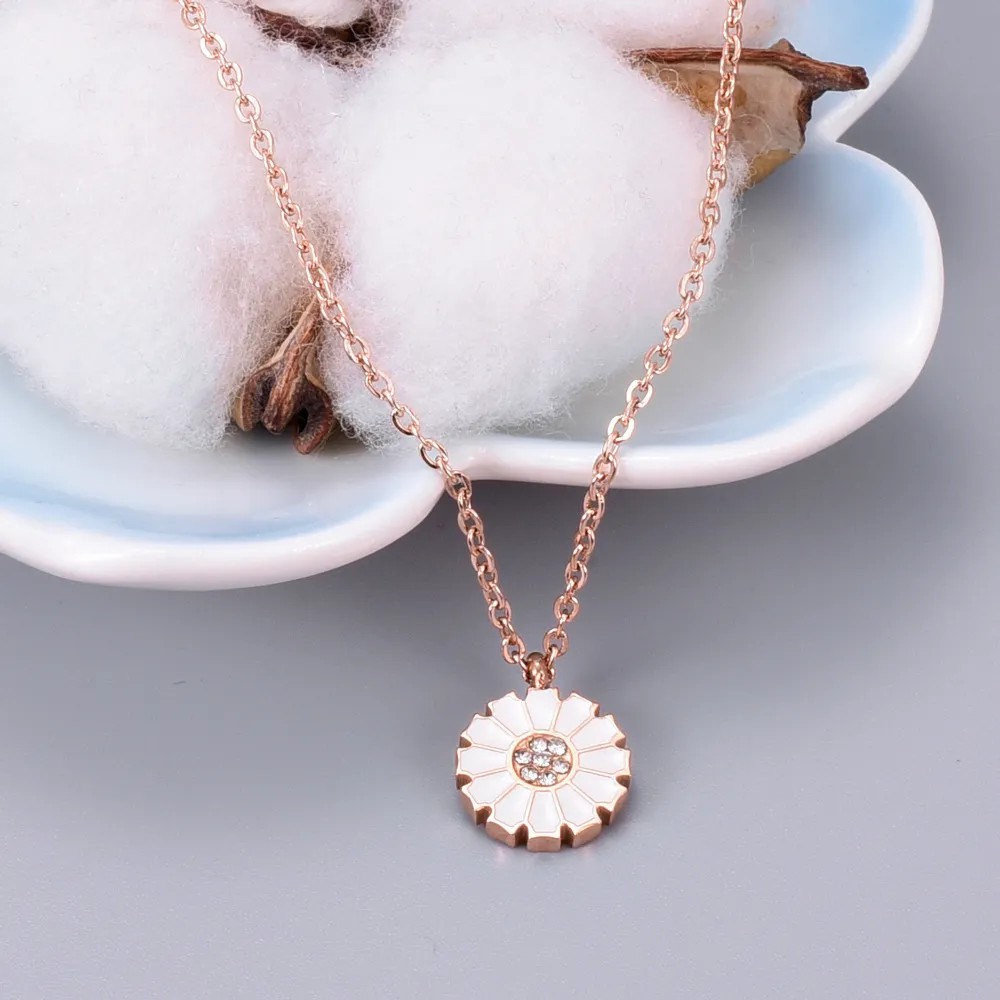 Sweet Daisy Titanium Steel Plating Inlay Zircon Pendant Necklace_colorza_3