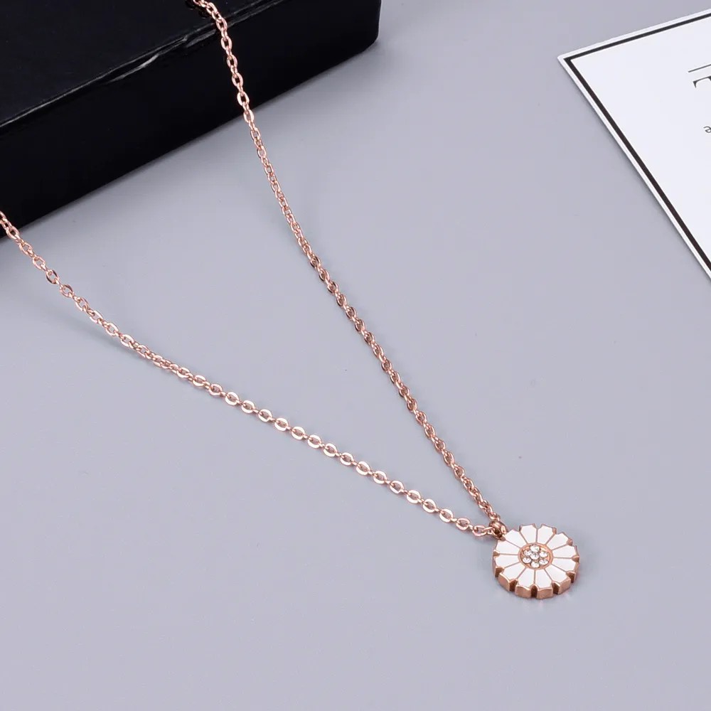 Sweet Daisy Titanium Steel Plating Inlay Zircon Pendant Necklace_colorza_4