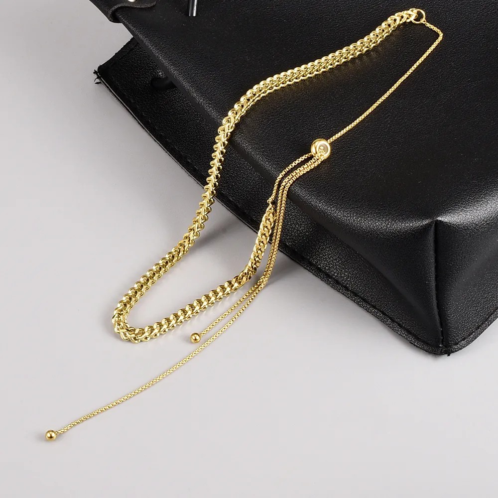 Simple Style Streetwear Solid Color Stainless Steel Titanium Steel Plating 18K Gold Plated Sweater Chain Long Necklace_colorza_1