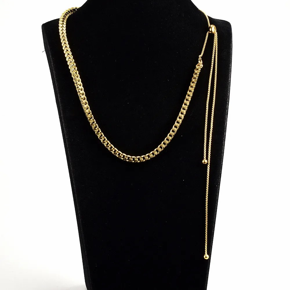 Simple Style Streetwear Solid Color Stainless Steel Titanium Steel Plating 18K Gold Plated Sweater Chain Long Necklace_colorza_2