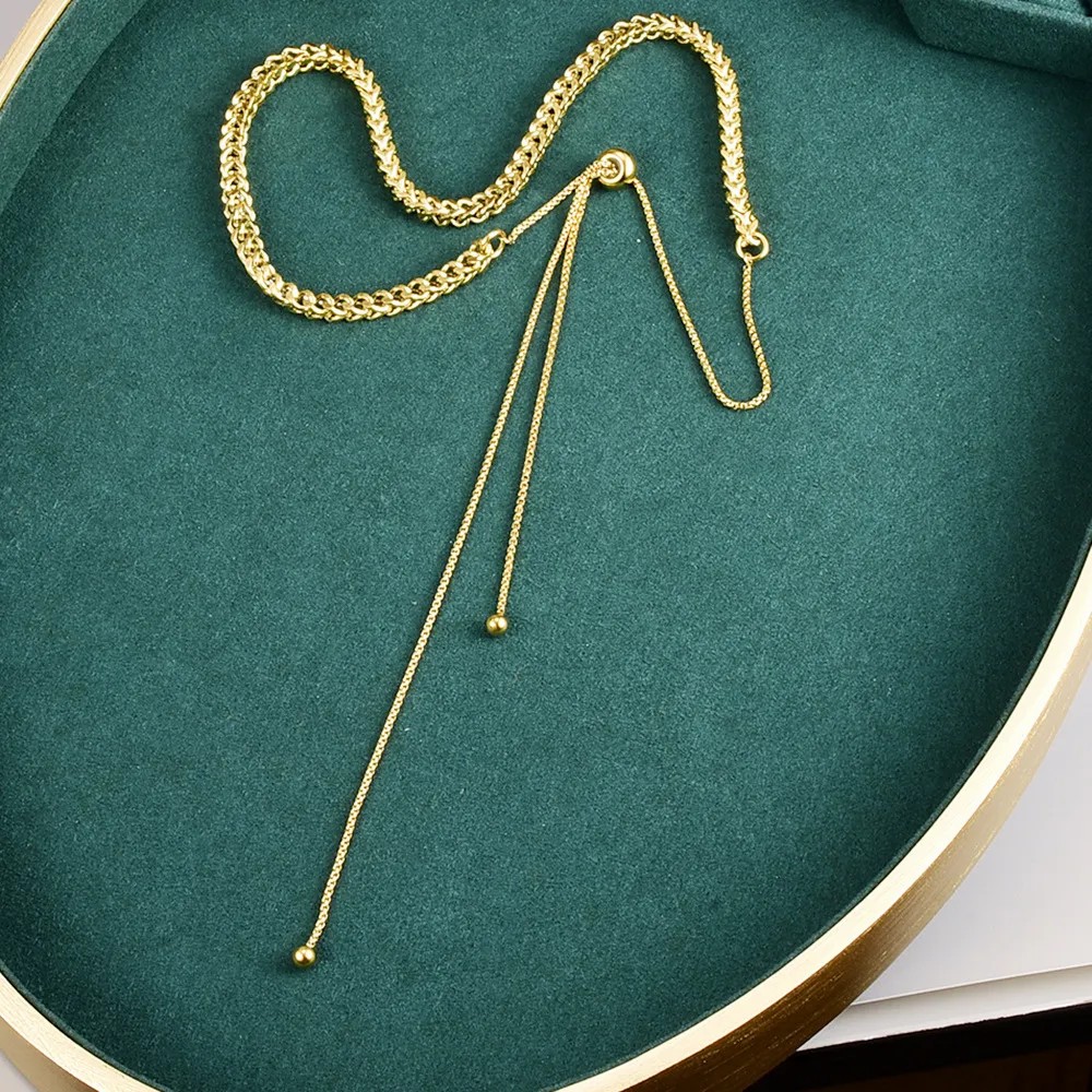 Simple Style Streetwear Solid Color Stainless Steel Titanium Steel Plating 18K Gold Plated Sweater Chain Long Necklace_colorza_3
