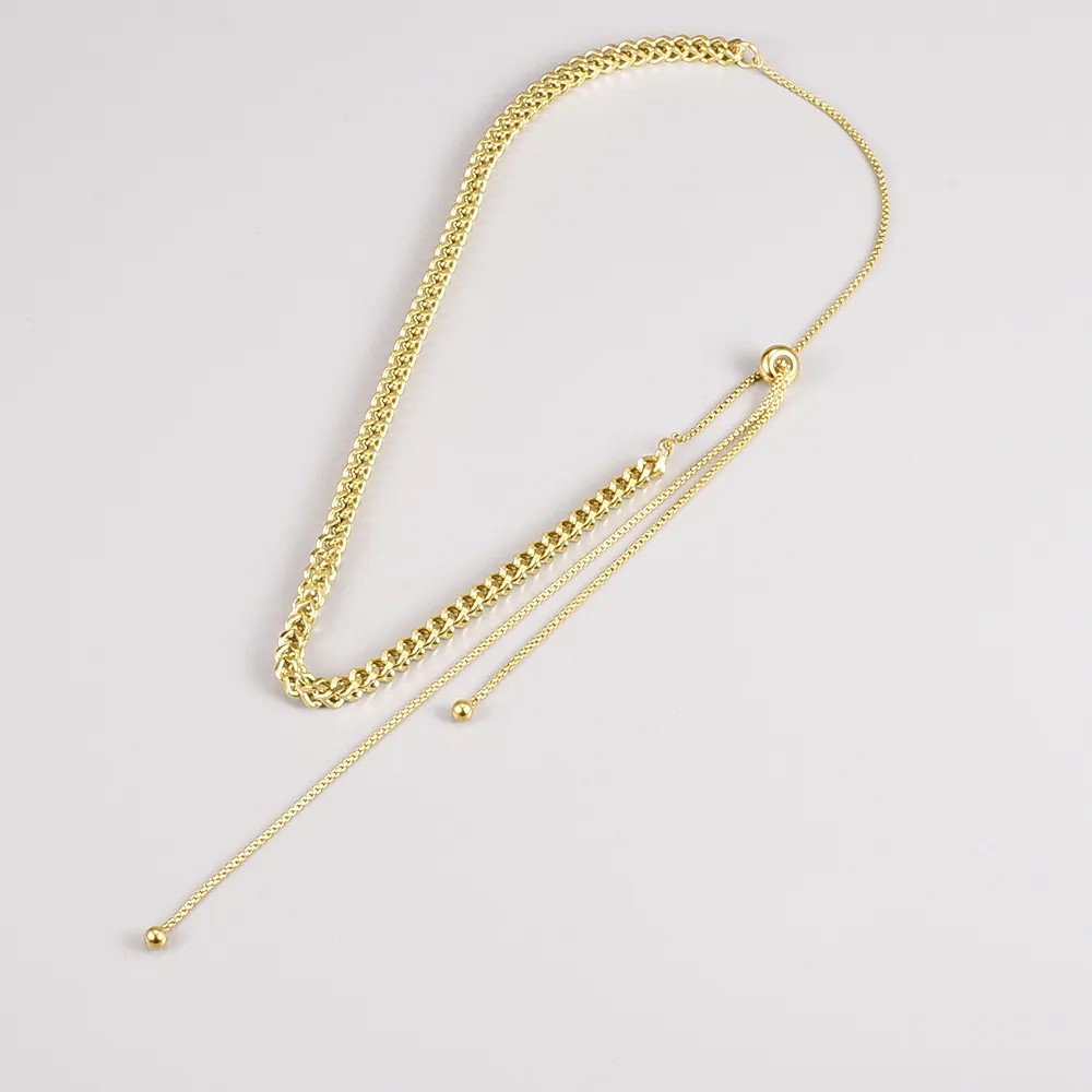 Simple Style Streetwear Solid Color Stainless Steel Titanium Steel Plating 18K Gold Plated Sweater Chain Long Necklace_colorza_5