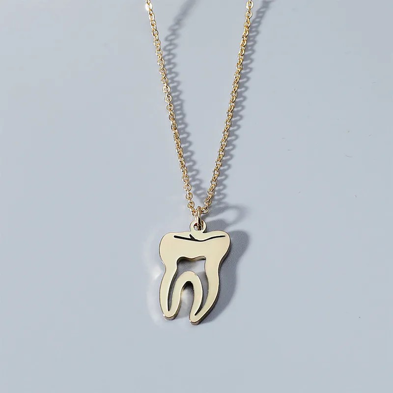 Simple Style Teeth Titanium Steel Plating Hollow Out Gold Plated Pendant Necklace Long Necklace_colorza_2