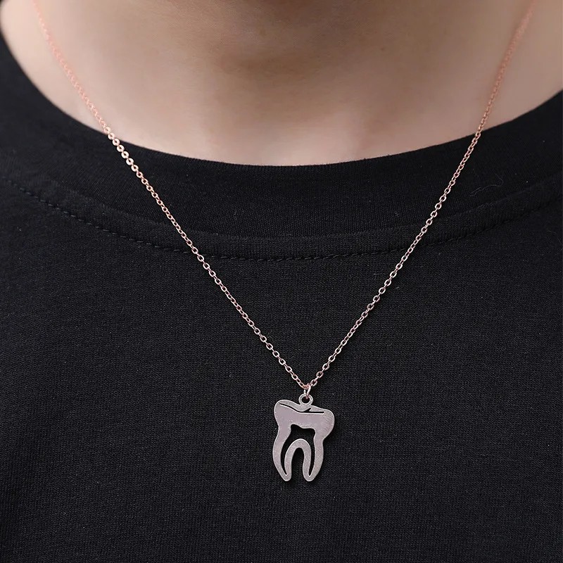 Simple Style Teeth Titanium Steel Plating Hollow Out Gold Plated Pendant Necklace Long Necklace_colorza_3