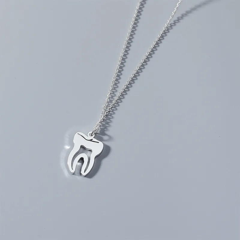 Simple Style Teeth Titanium Steel Plating Hollow Out Gold Plated Pendant Necklace Long Necklace_colorza_4