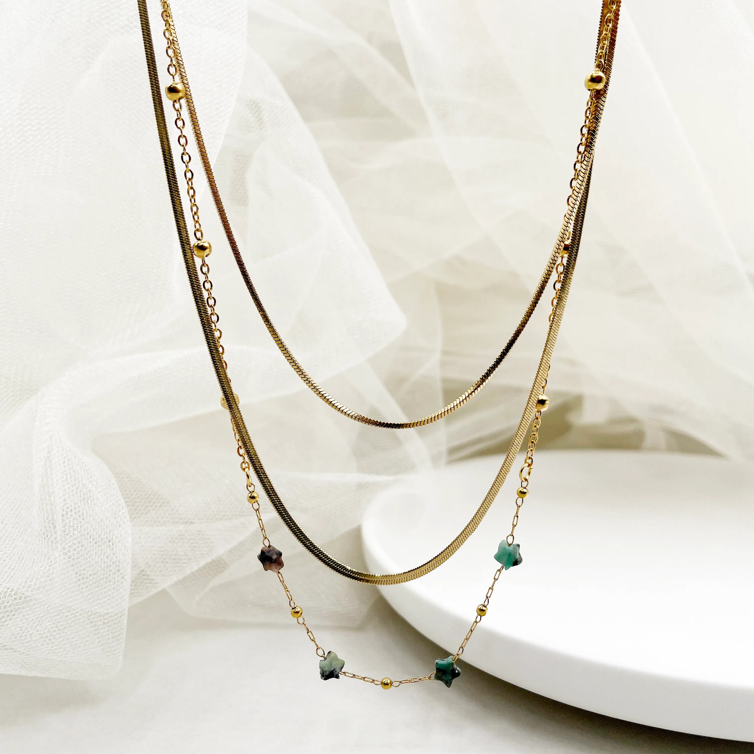 Sweet Simple Style Star Stainless Steel Natural Stone Layered Polishing Plating Gold Plated Layered Necklaces_colorza_2