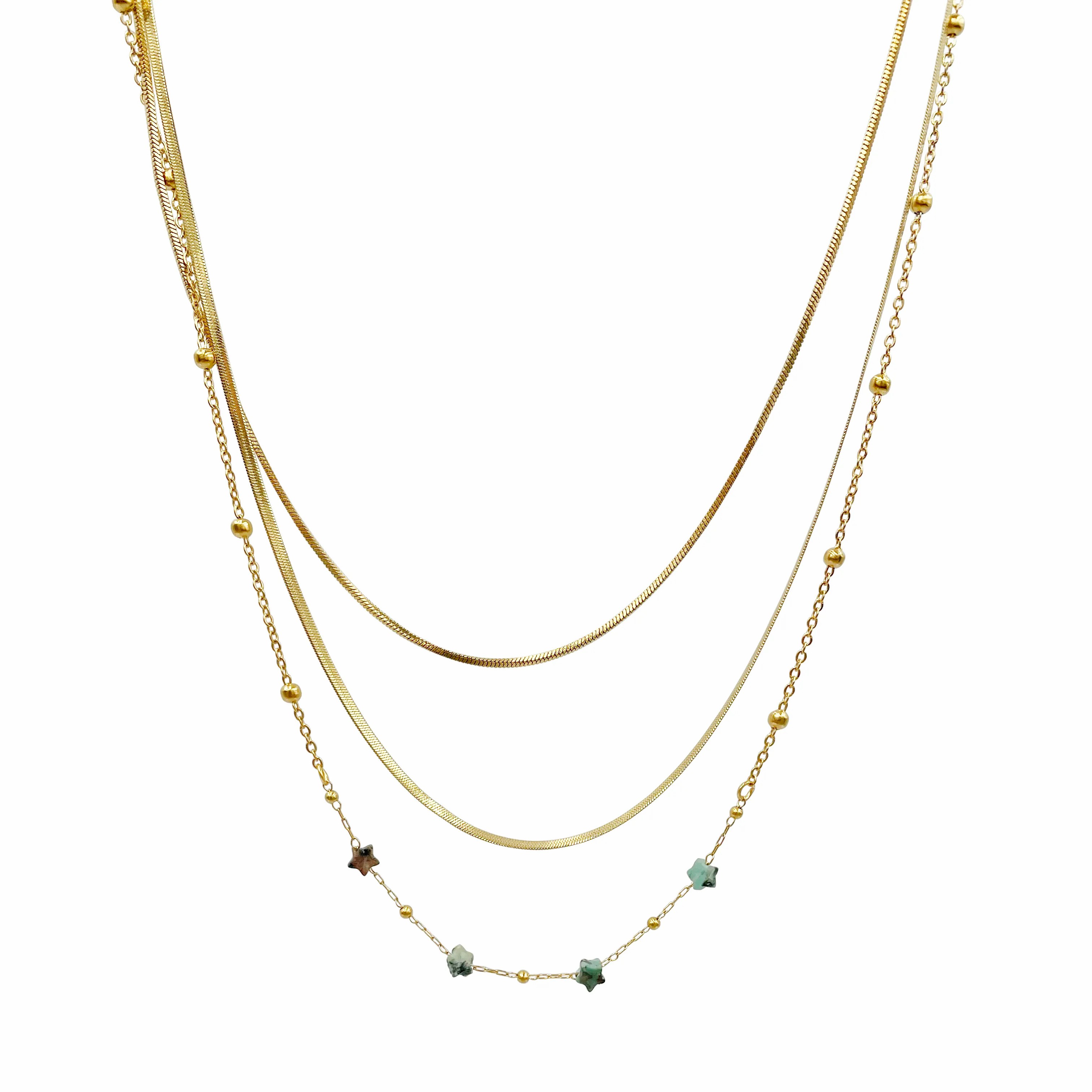 Sweet Simple Style Star Stainless Steel Natural Stone Layered Polishing Plating Gold Plated Layered Necklaces_colorza_4