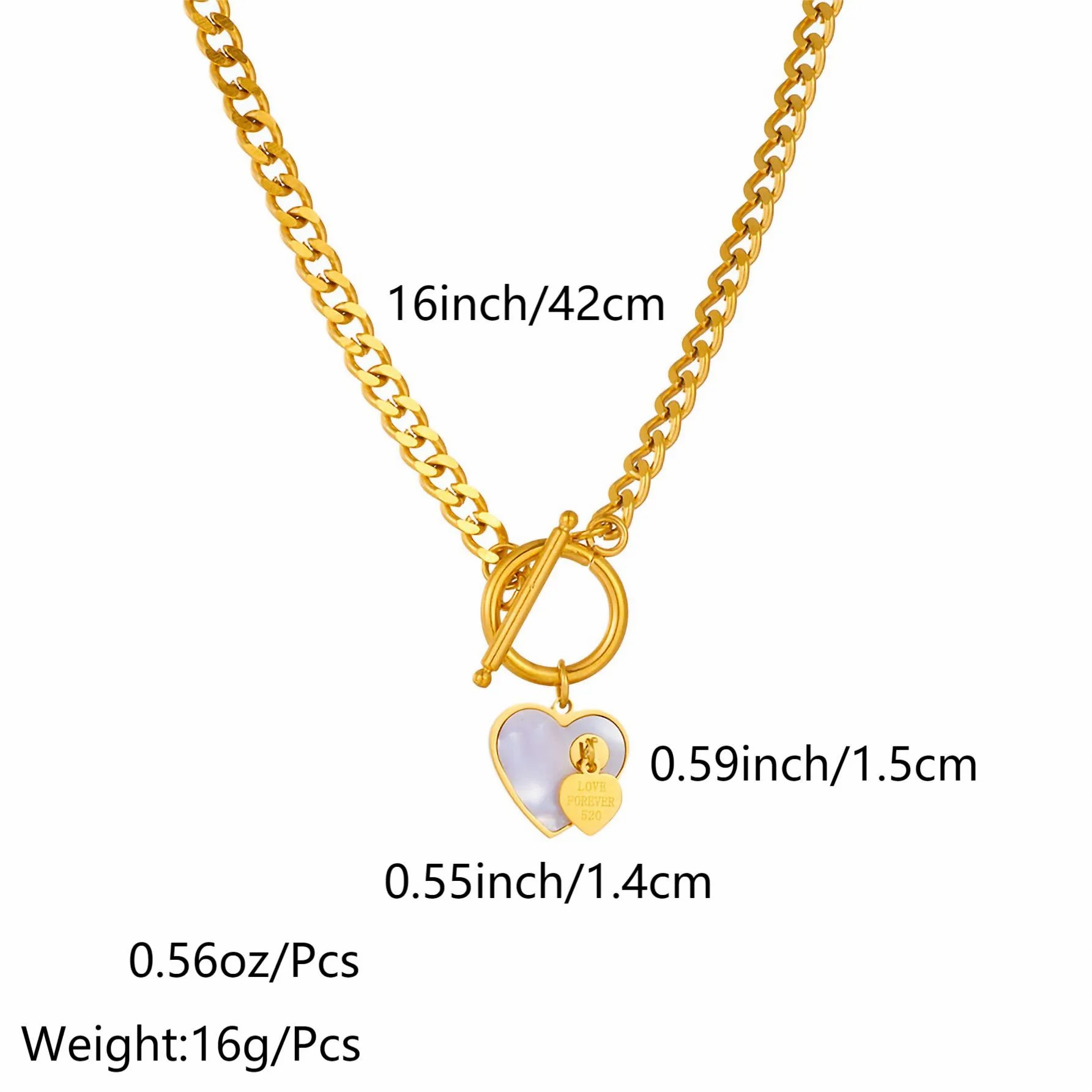 Hip-Hop Punk Heart Shape Titanium Steel Plating Inlay Shell 18K Gold Plated Pendant Necklace_colorza_1