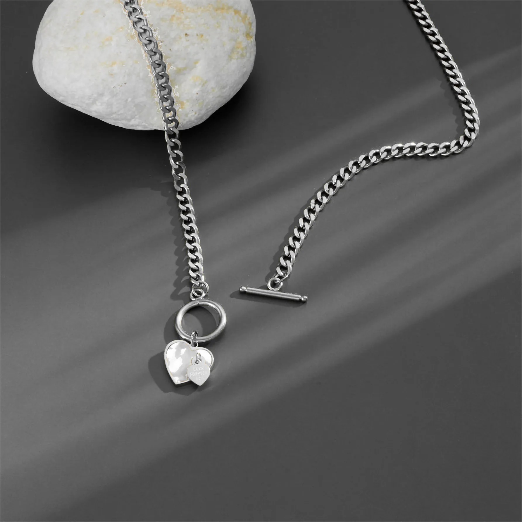 Hip-Hop Punk Heart Shape Titanium Steel Plating Inlay Shell 18K Gold Plated Pendant Necklace_colorza_9