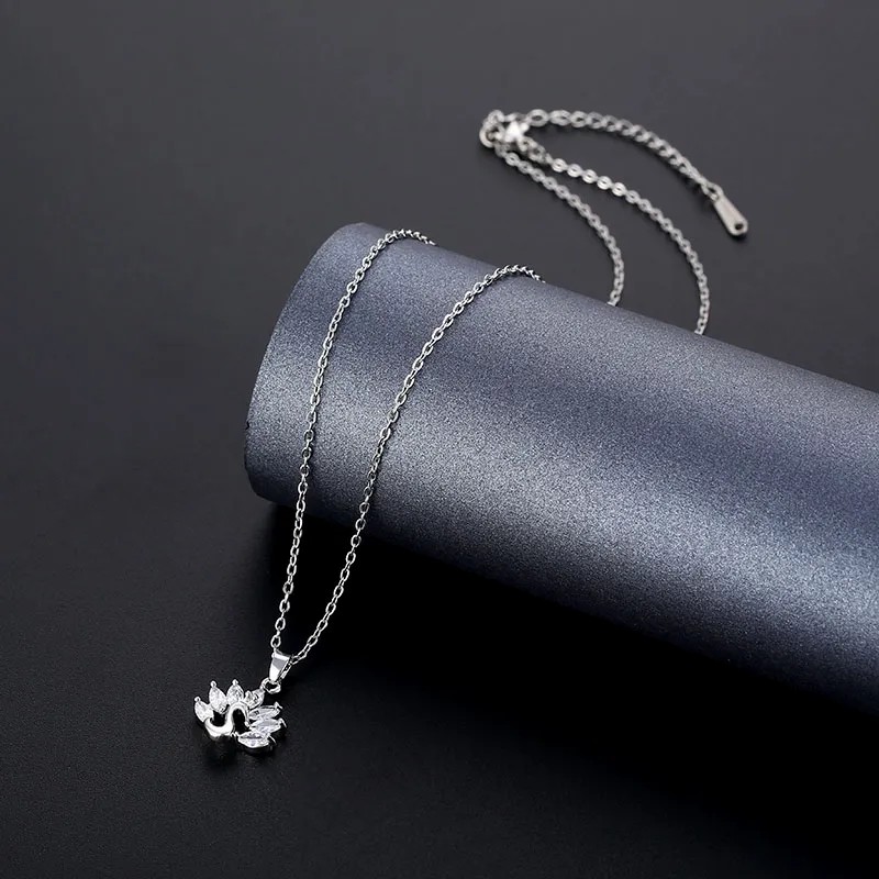 Elegant Animal Peacock Stainless Steel Inlay Zircon Platinum Plated Necklace_colorza_1