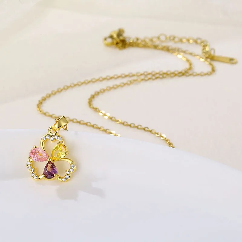 Casual Modern Style Flower Stainless Steel Titanium Steel Plating Hollow Out Inlay Zircon 18K Gold Plated Gold Plated Pendant Necklace_colorza_2