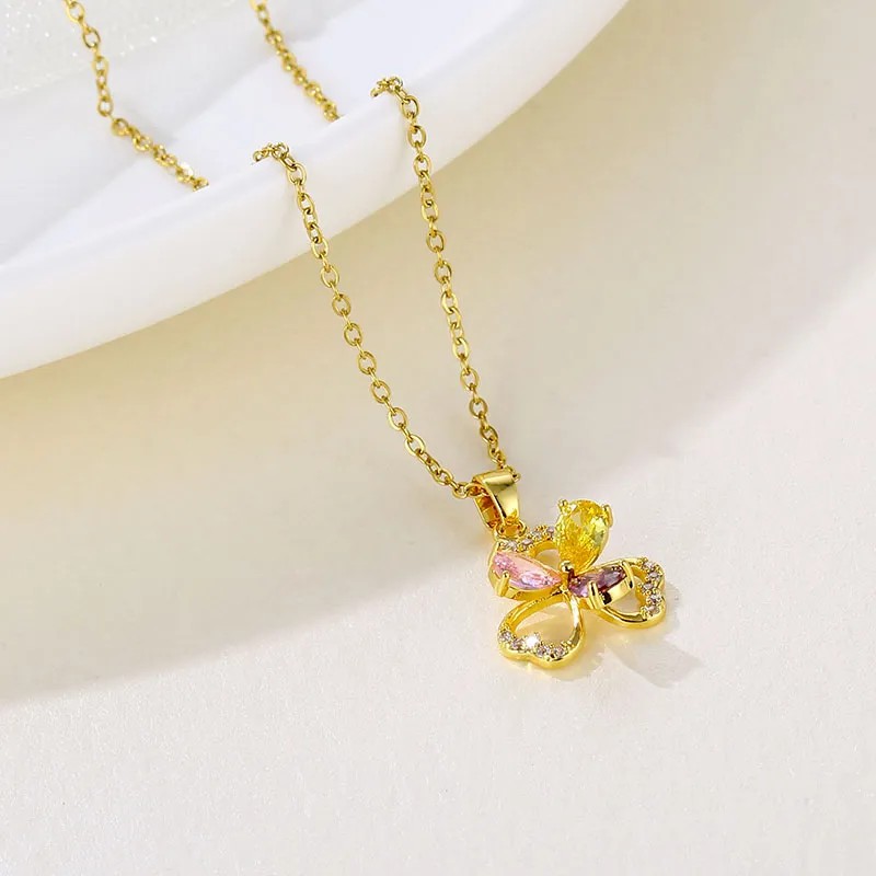 Casual Modern Style Flower Stainless Steel Titanium Steel Plating Hollow Out Inlay Zircon 18K Gold Plated Gold Plated Pendant Necklace_colorza_3