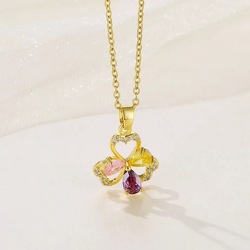 Casual Modern Style Flower Stainless Steel Titanium Steel Plating Hollow Out Inlay Zircon 18K Gold Plated Gold Plated Pendant Necklace_colorza_4
