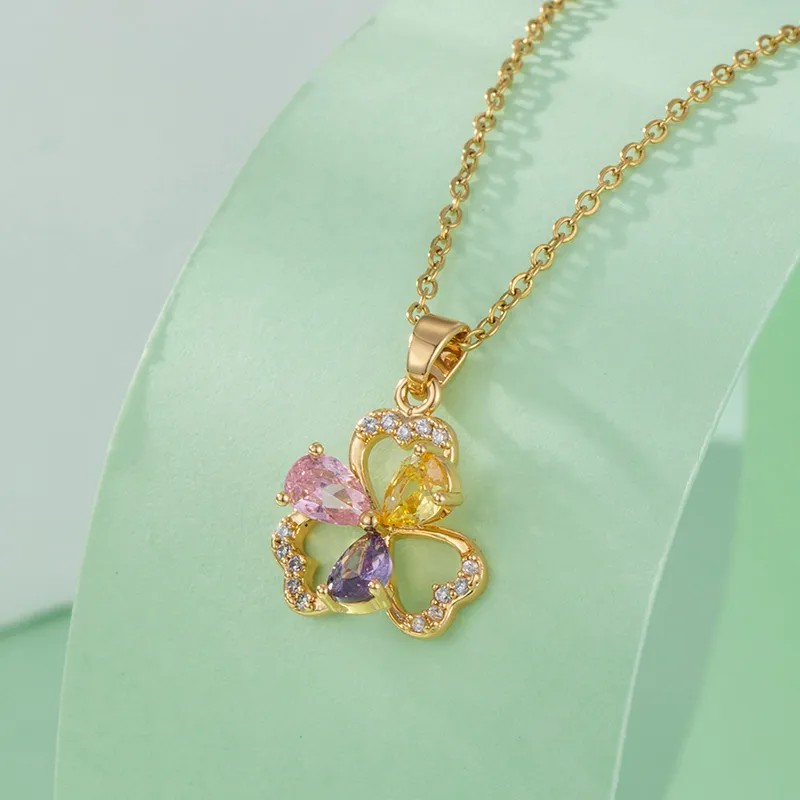 Casual Modern Style Flower Stainless Steel Titanium Steel Plating Hollow Out Inlay Zircon 18K Gold Plated Gold Plated Pendant Necklace_colorza_5