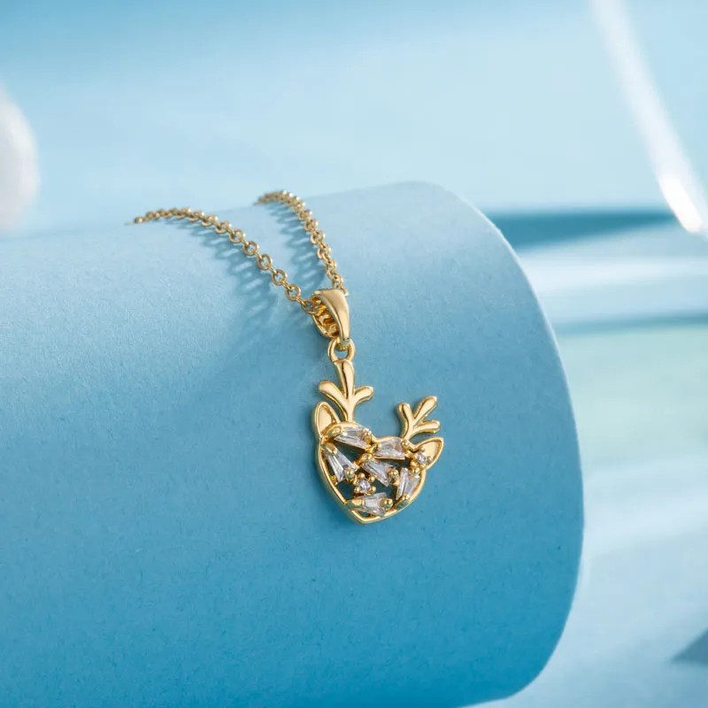 Modern Style Animal Water Droplets Flower Stainless Steel Inlay Zircon Gold Plated Pendant Necklace_colorza_1