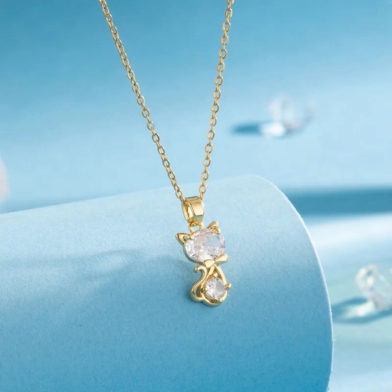 Modern Style Animal Water Droplets Flower Stainless Steel Inlay Zircon Gold Plated Pendant Necklace_colorza_6