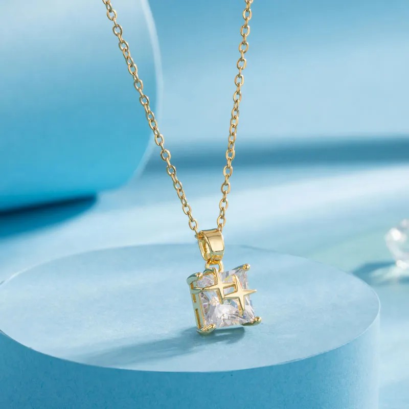 Modern Style Animal Water Droplets Flower Stainless Steel Inlay Zircon Gold Plated Pendant Necklace_colorza_7