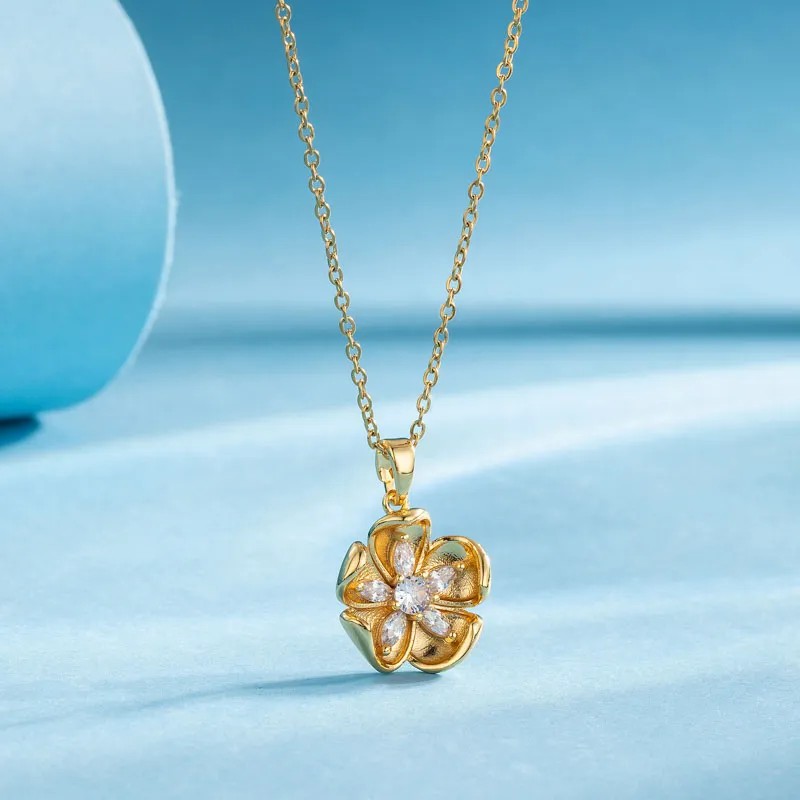 Modern Style Animal Water Droplets Flower Stainless Steel Inlay Zircon Gold Plated Pendant Necklace_colorza_11