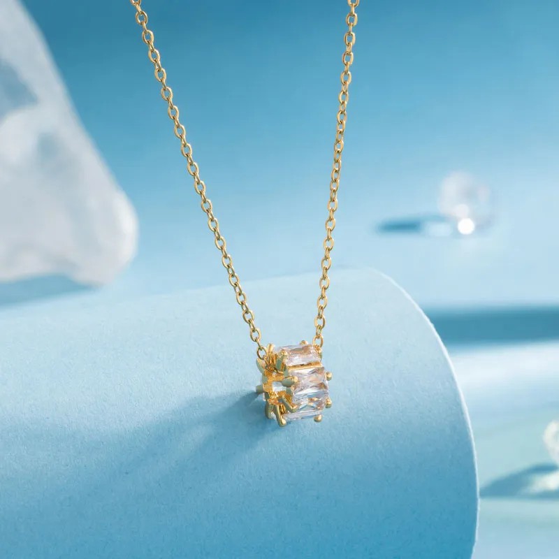 Modern Style Animal Water Droplets Flower Stainless Steel Inlay Zircon Gold Plated Pendant Necklace_colorza_13