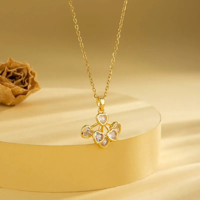 Casual Elegant Cross Heart Shape Flower Stainless Steel Titanium Steel Plating Inlay Zircon 18K Gold Plated Gold Plated Pendant Necklace_colorza_1