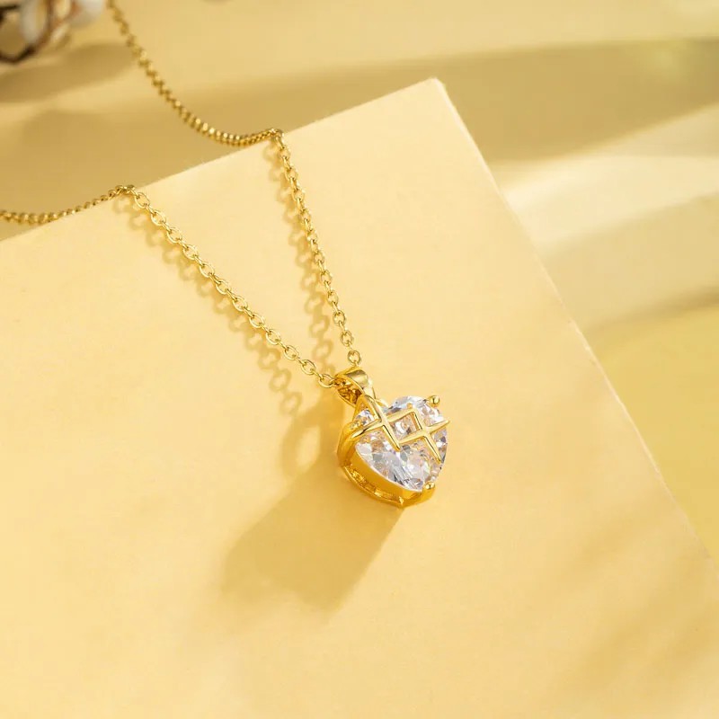 Casual Elegant Cross Heart Shape Flower Stainless Steel Titanium Steel Plating Inlay Zircon 18K Gold Plated Gold Plated Pendant Necklace_colorza_3