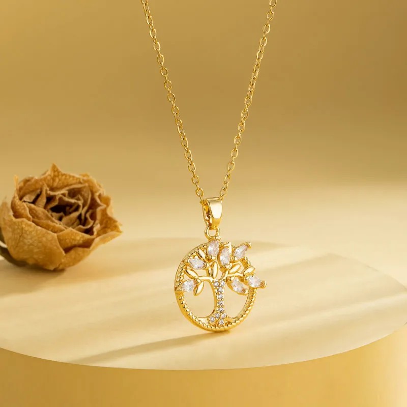 Casual Elegant Cross Heart Shape Flower Stainless Steel Titanium Steel Plating Inlay Zircon 18K Gold Plated Gold Plated Pendant Necklace_colorza_4