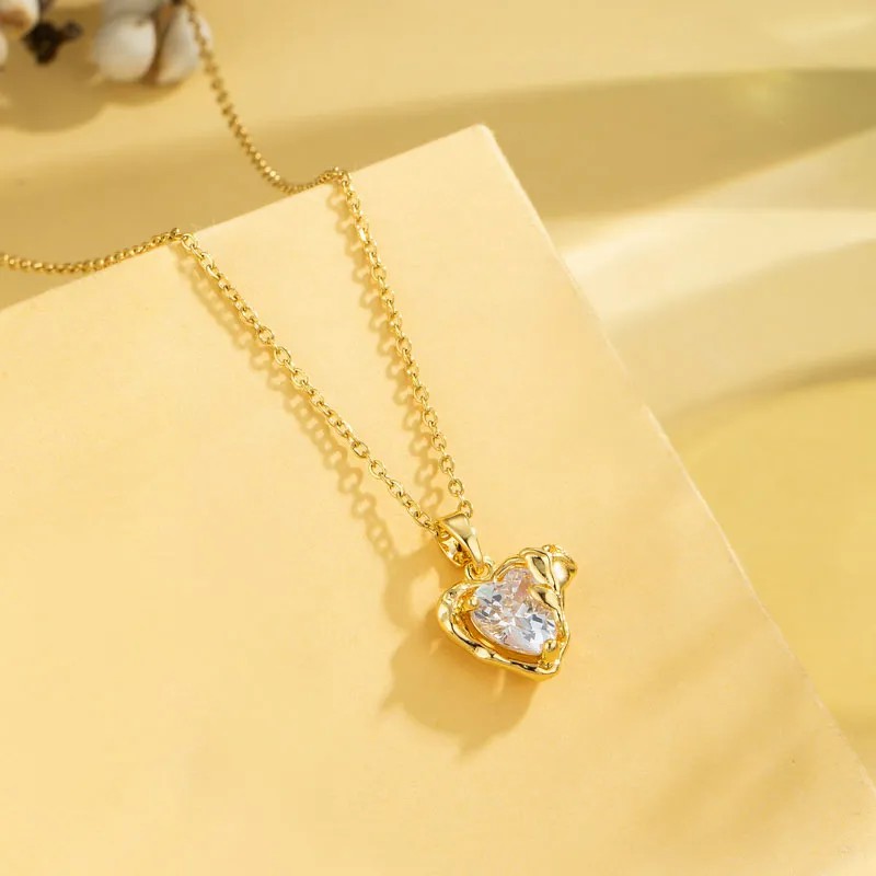 Casual Elegant Cross Heart Shape Flower Stainless Steel Titanium Steel Plating Inlay Zircon 18K Gold Plated Gold Plated Pendant Necklace_colorza_6