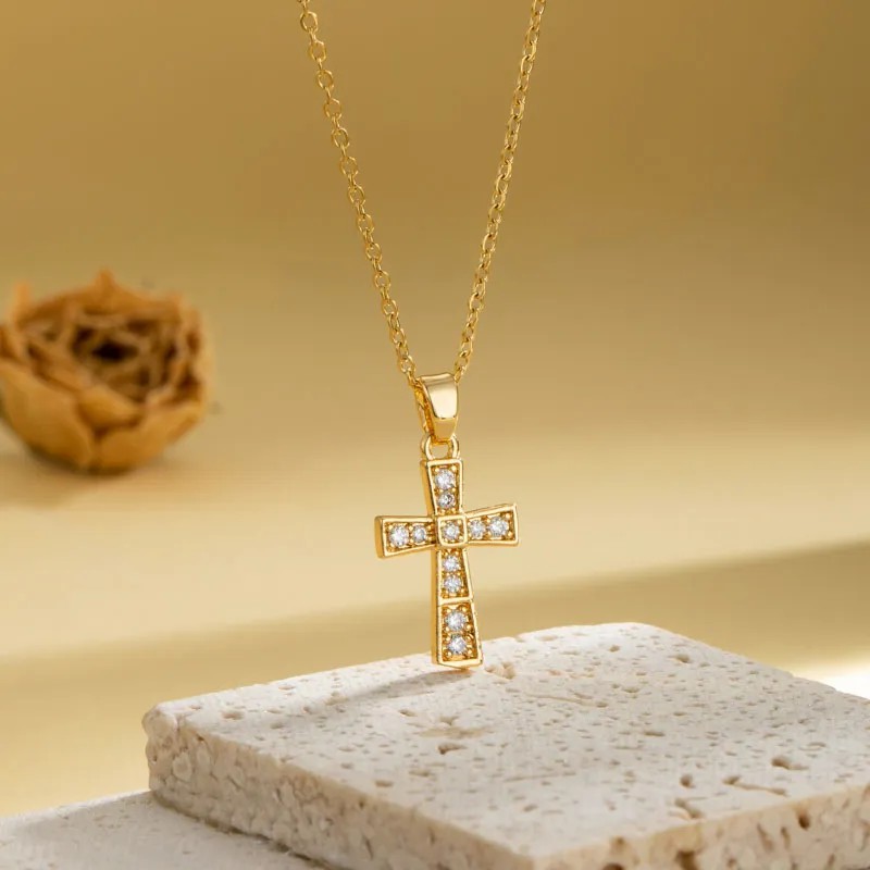 Casual Elegant Cross Heart Shape Flower Stainless Steel Titanium Steel Plating Inlay Zircon 18K Gold Plated Gold Plated Pendant Necklace_colorza_11