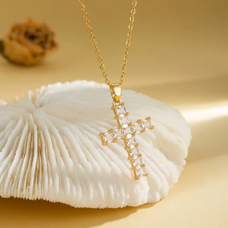 Casual Elegant Cross Heart Shape Flower Stainless Steel Titanium Steel Plating Inlay Zircon 18K Gold Plated Gold Plated Pendant Necklace_colorza_12