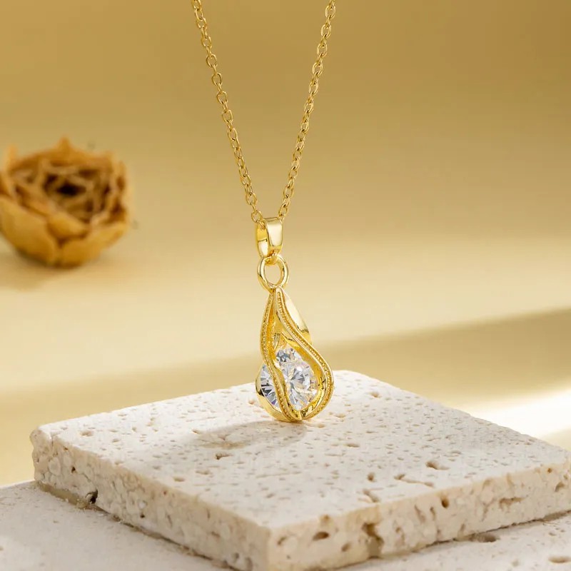 Casual Elegant Cross Heart Shape Flower Stainless Steel Titanium Steel Plating Inlay Zircon 18K Gold Plated Gold Plated Pendant Necklace_colorza_13