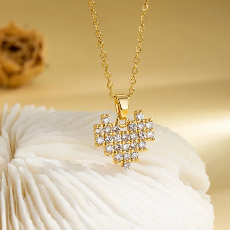 Casual Elegant Cross Heart Shape Flower Stainless Steel Titanium Steel Plating Inlay Zircon 18K Gold Plated Gold Plated Pendant Necklace_colorza_14