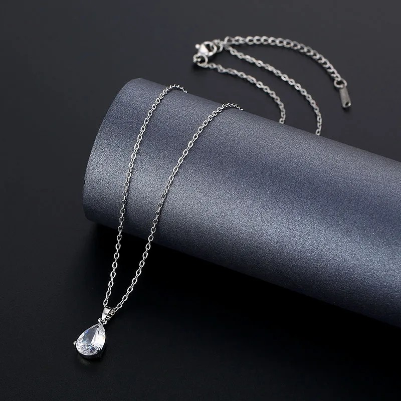 Elegant Shiny Water Droplets Stainless Steel Plating Inlay Zircon White Gold Plated Platinum Plated Pendant Necklace_colorza_2