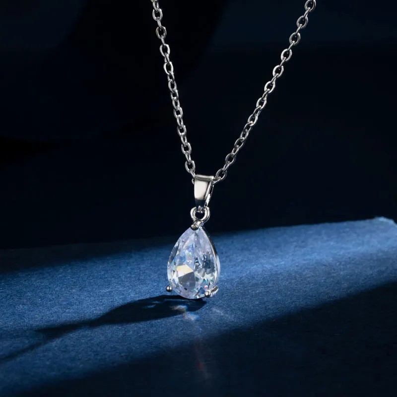 Elegant Shiny Water Droplets Stainless Steel Plating Inlay Zircon White Gold Plated Platinum Plated Pendant Necklace_colorza_4