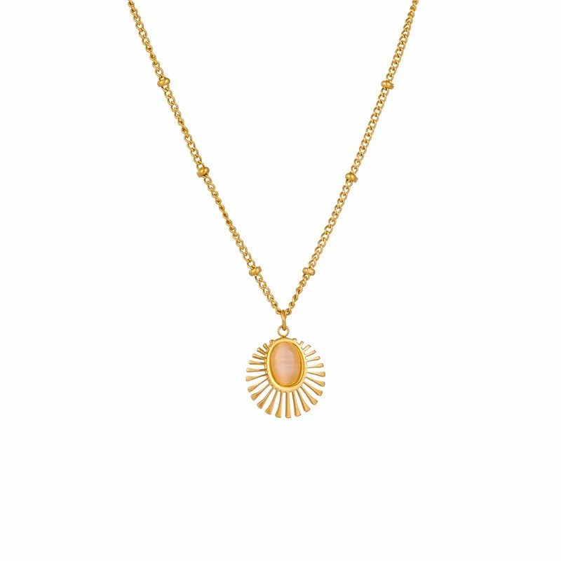 Casual Retro Round Titanium Steel Plating Inlay Malachite 18K Gold Plated Pendant Necklace_colorza_6