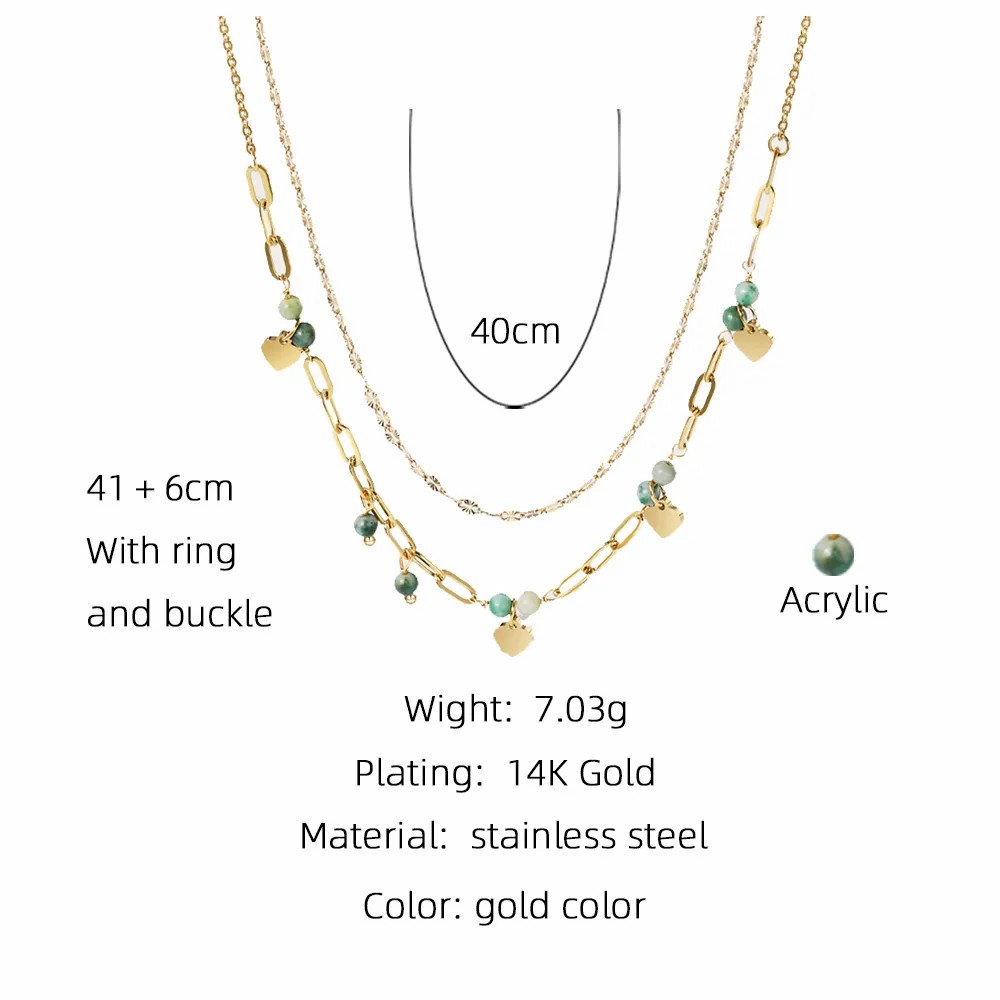 Vintage Style Heart Shape Arylic Titanium Steel Plating 14K Gold Plated Layered Necklaces_colorza_1