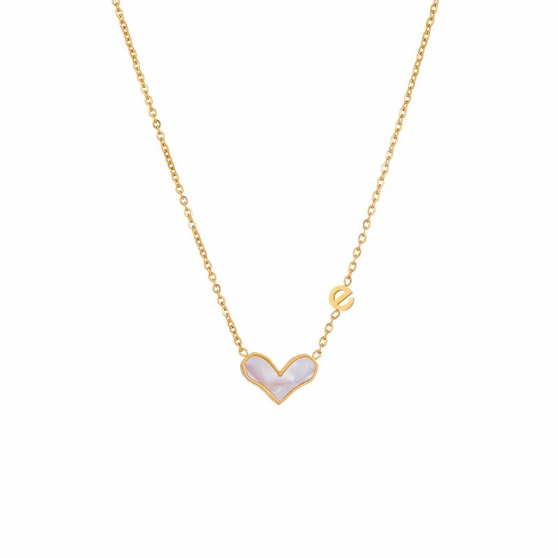 Casual Simple Style Letter Heart Shape Titanium Steel Plating Inlay Shell 18K Gold Plated Necklace_colorza_5