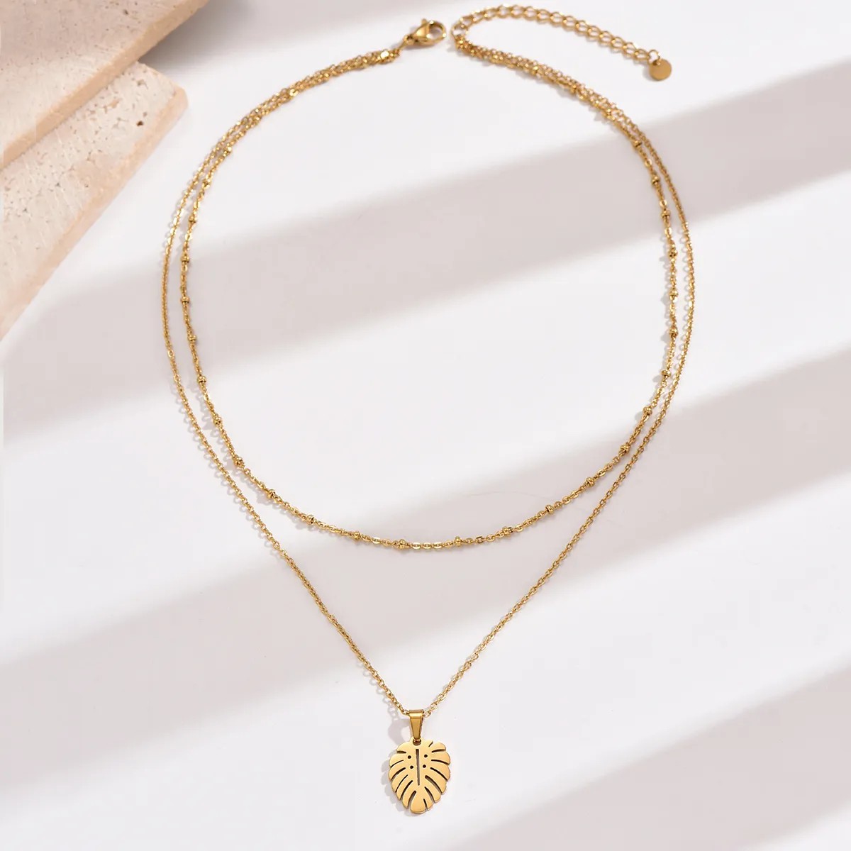 Simple Style Korean Style Leaves Stainless Steel Polishing 14K Gold Plated Necklace_colorza_1