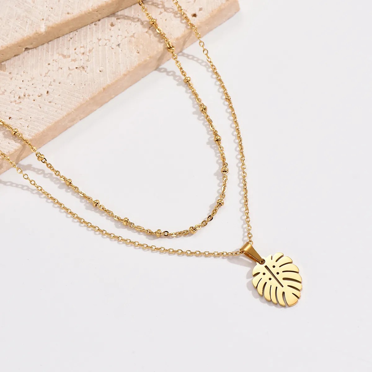 Simple Style Korean Style Leaves Stainless Steel Polishing 14K Gold Plated Necklace_colorza_2