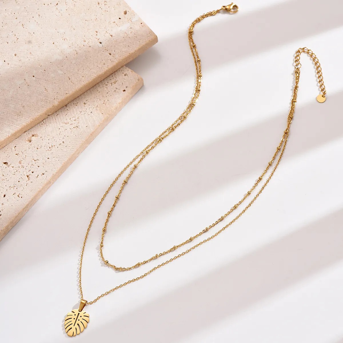 Simple Style Korean Style Leaves Stainless Steel Polishing 14K Gold Plated Necklace_colorza_3