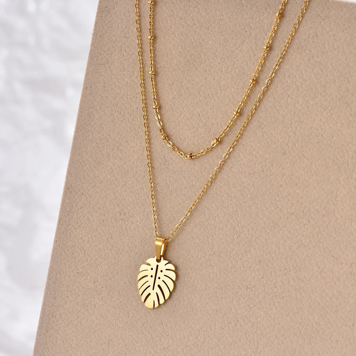 Simple Style Korean Style Leaves Stainless Steel Polishing 14K Gold Plated Necklace_colorza_4