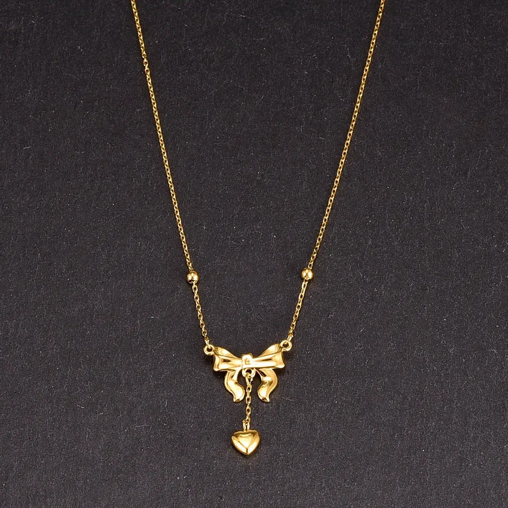 Princess Heart Shape Bow Knot Titanium Steel Plating 18K Gold Plated Pendant Necklace_colorza_8