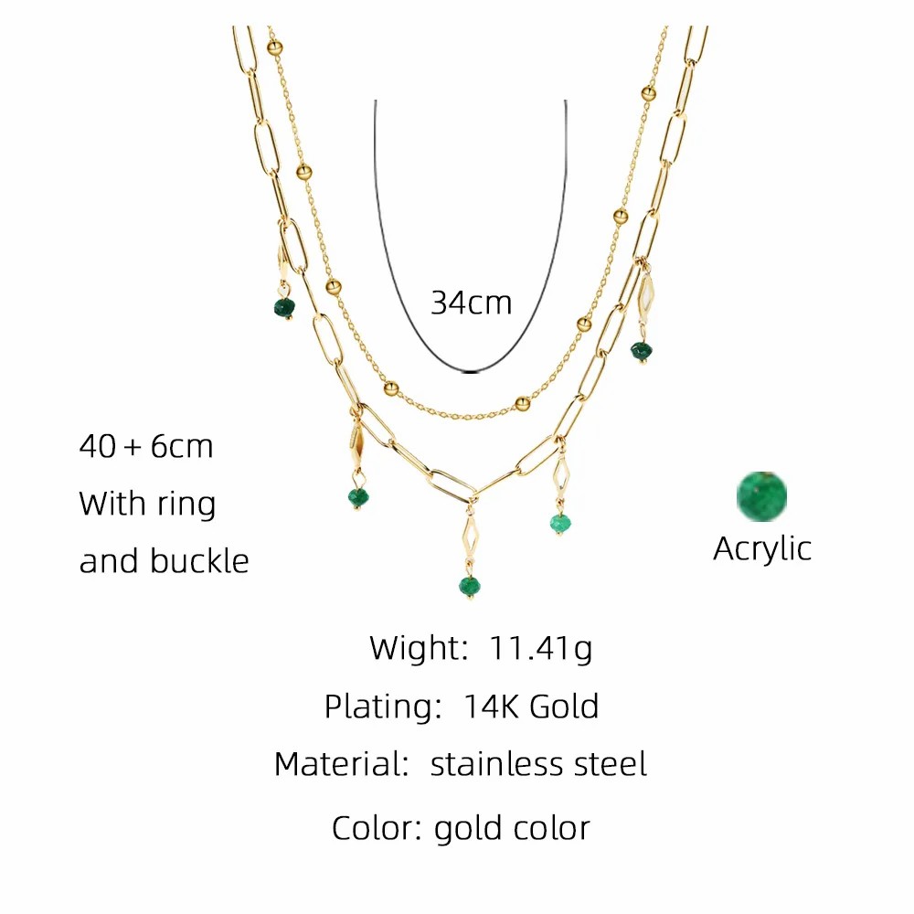 Simple Style Round Arylic Titanium Steel Plating 14K Gold Plated Layered Necklaces_colorza_1